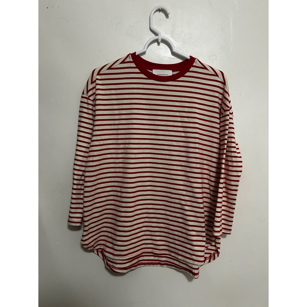 Pomander Place Womens Red Cream Striped Long Sleeve Crew Neck Top XS Y19661T